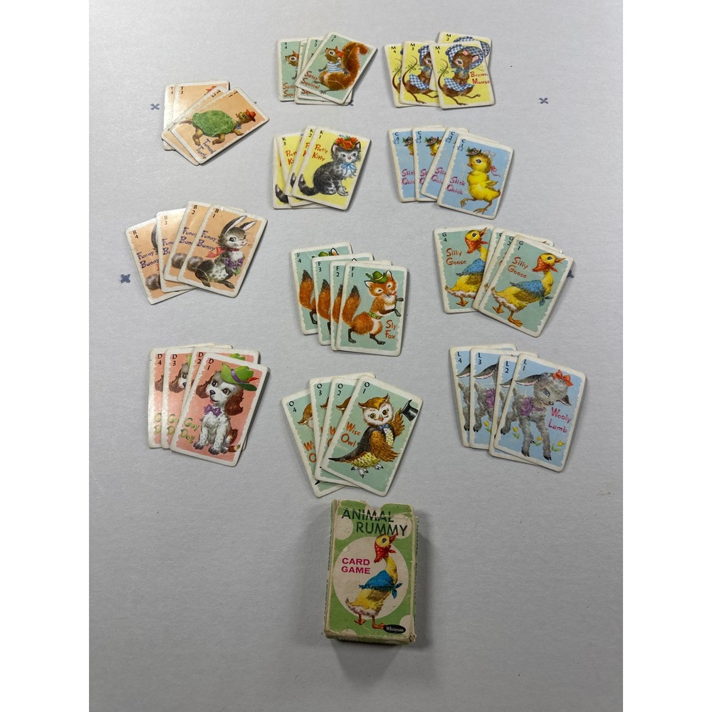 Vintage Whitman Animal Rummy Card Game 45-Card Deck Mid-Century Kids Toy Boxed